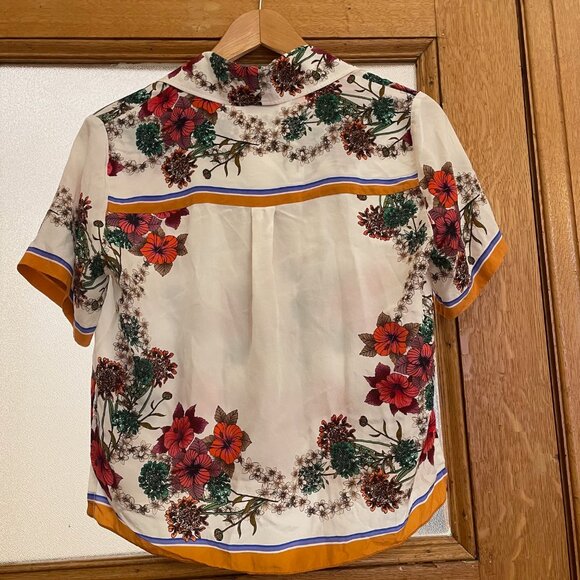 Sandro Women's Silk Floral Print Short Sleeved Button Down - Picture 2 of 11